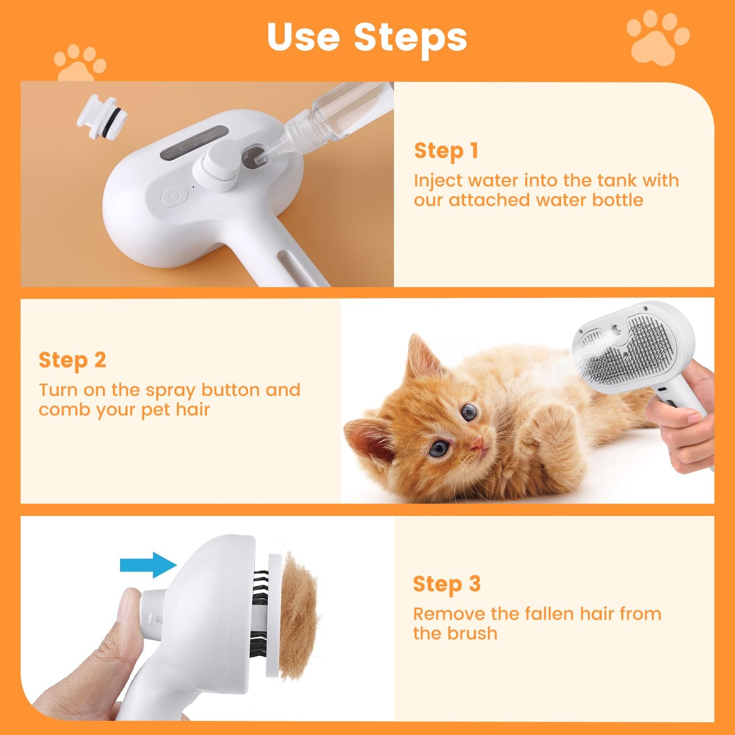 3-in-1 Self-Cleaning Steam Pet Brush The Effortless Way to Reduce Shedding & Keep Your Pet’s Coat Healthy