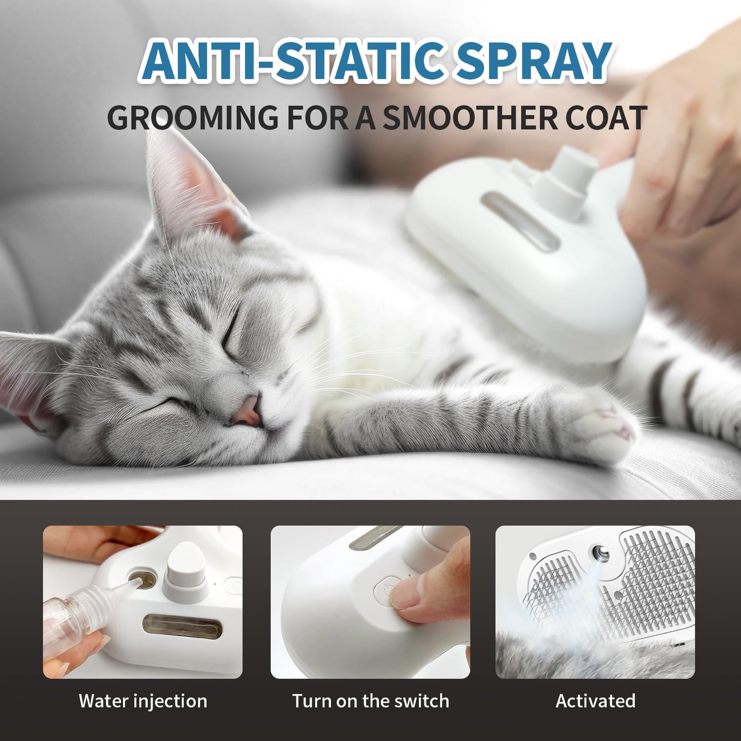 3-in-1 Self-Cleaning Steam Pet Brush The Effortless Way to Reduce Shedding & Keep Your Pet’s Coat Healthy
