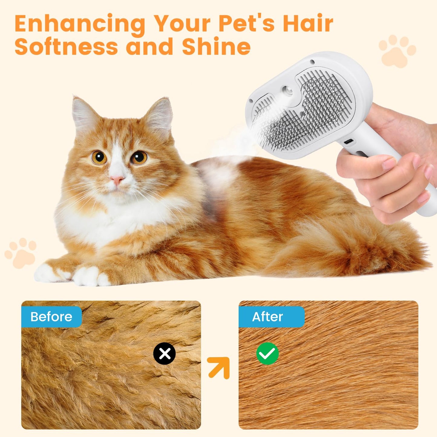 3-in-1 Self-Cleaning Steam Pet Brush The Effortless Way to Reduce Shedding & Keep Your Pet’s Coat Healthy