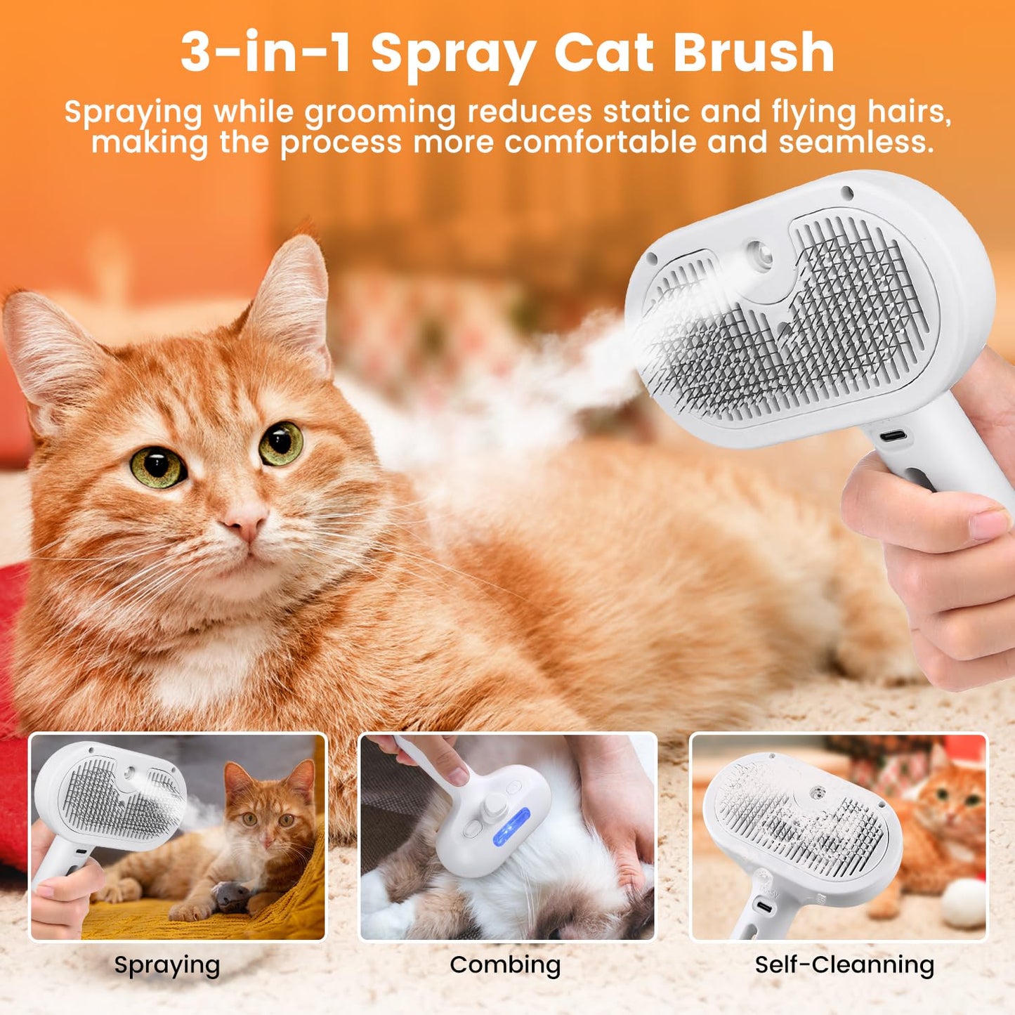 3-in-1 Self-Cleaning Steam Pet Brush The Effortless Way to Reduce Shedding & Keep Your Pet’s Coat Healthy