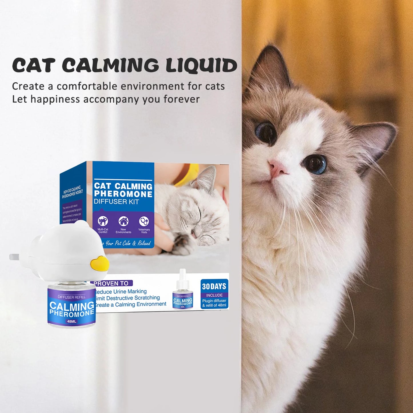 48ml Cat/Dog Calming Diffuser Enhanced Calming Pheromones Diffuser For Keeping Cats Safe Happy American Standard Flat Plug