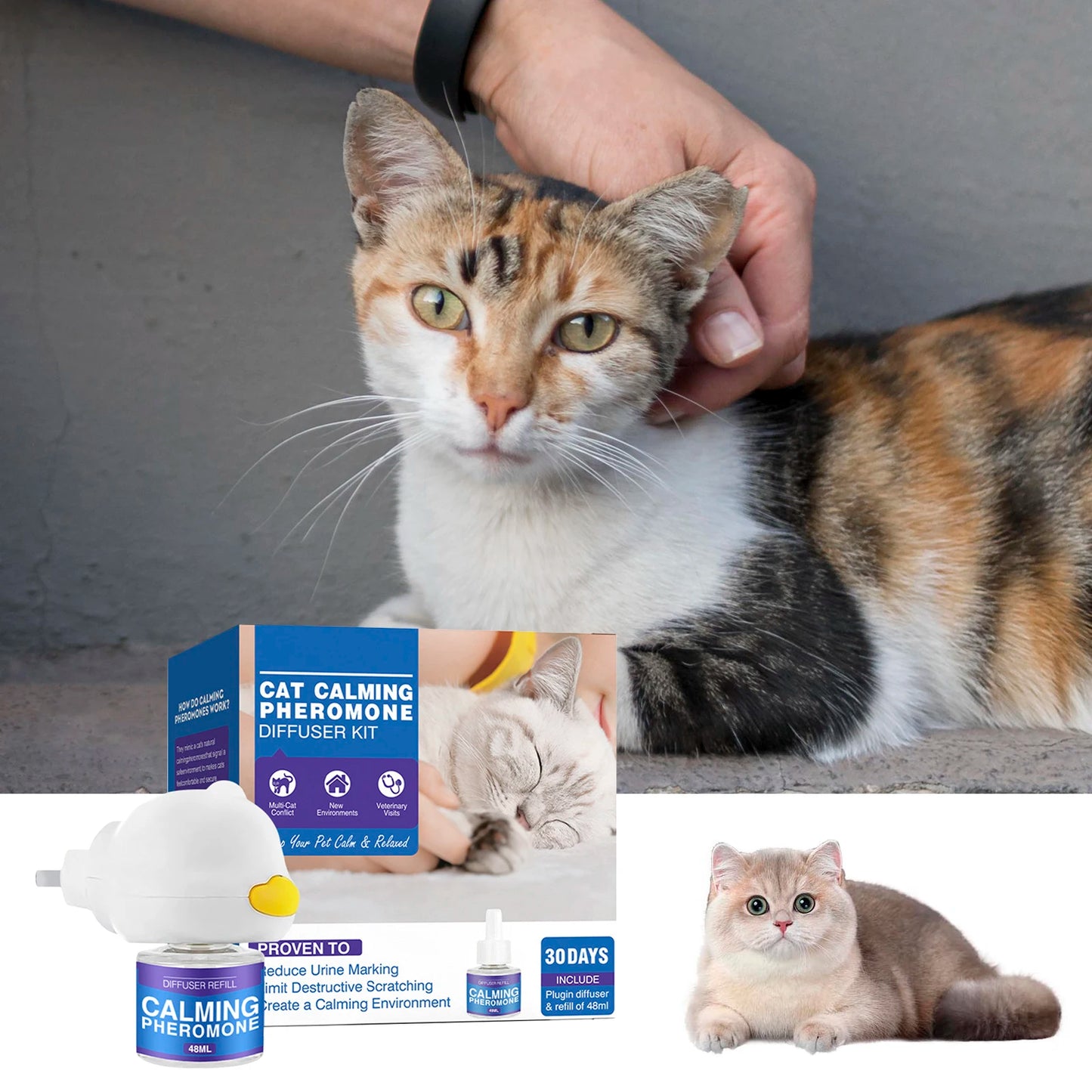 48ml Cat/Dog Calming Diffuser Enhanced Calming Pheromones Diffuser For Keeping Cats Safe Happy American Standard Flat Plug