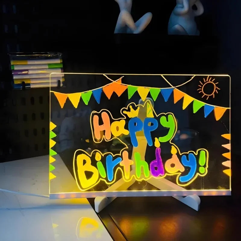 LED Acrylic Drawing Board – Glow Writing &amp; Message Night Light for Kids