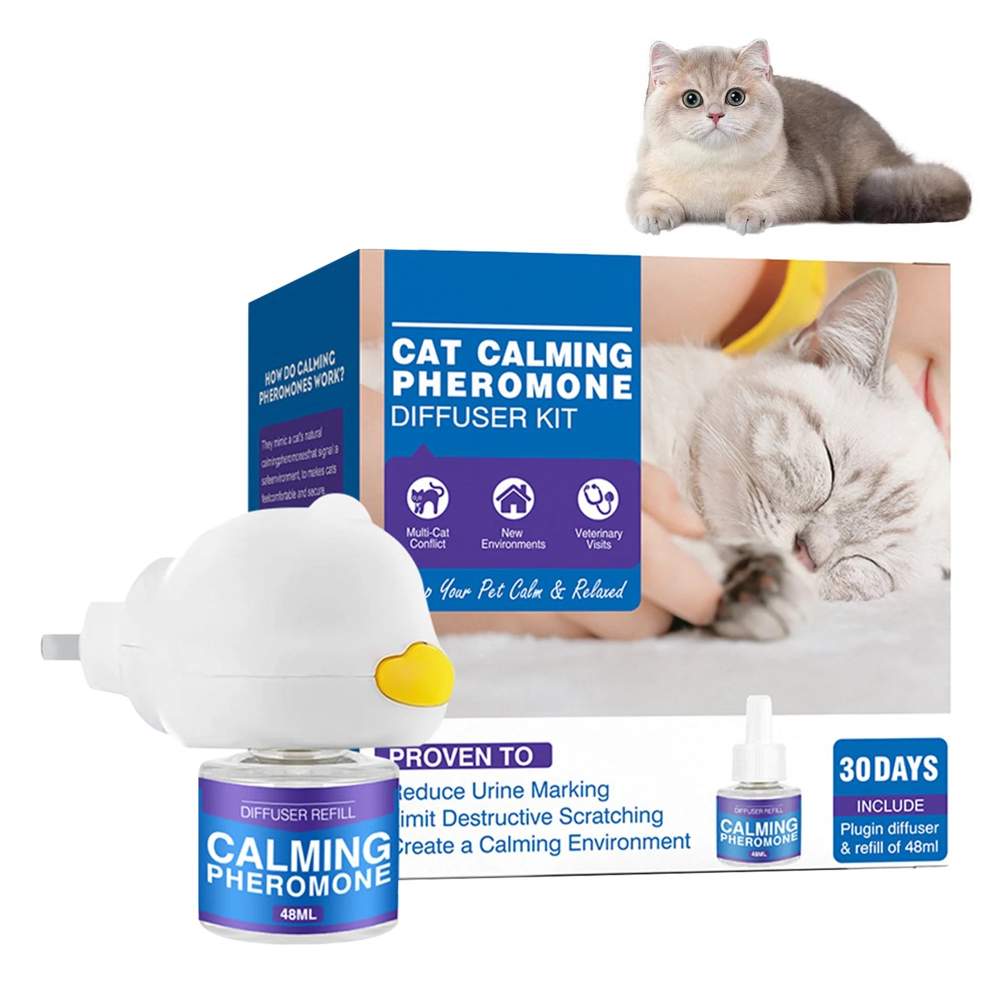 48ml Cat/Dog Calming Diffuser Enhanced Calming Pheromones Diffuser For Keeping Cats Safe Happy American Standard Flat Plug